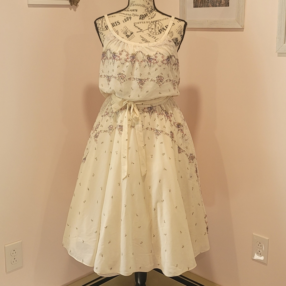Vintage 1970s does 1950s semi sheer floral full swing dress